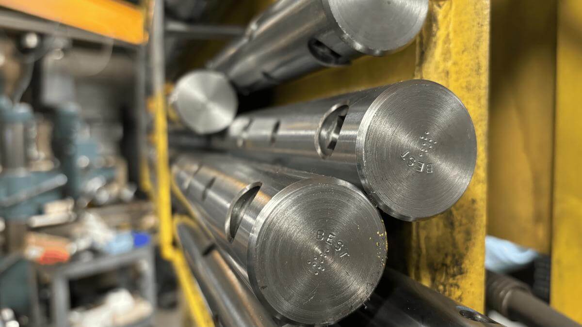 Close-up of line boring bar ends and broached square tool ports